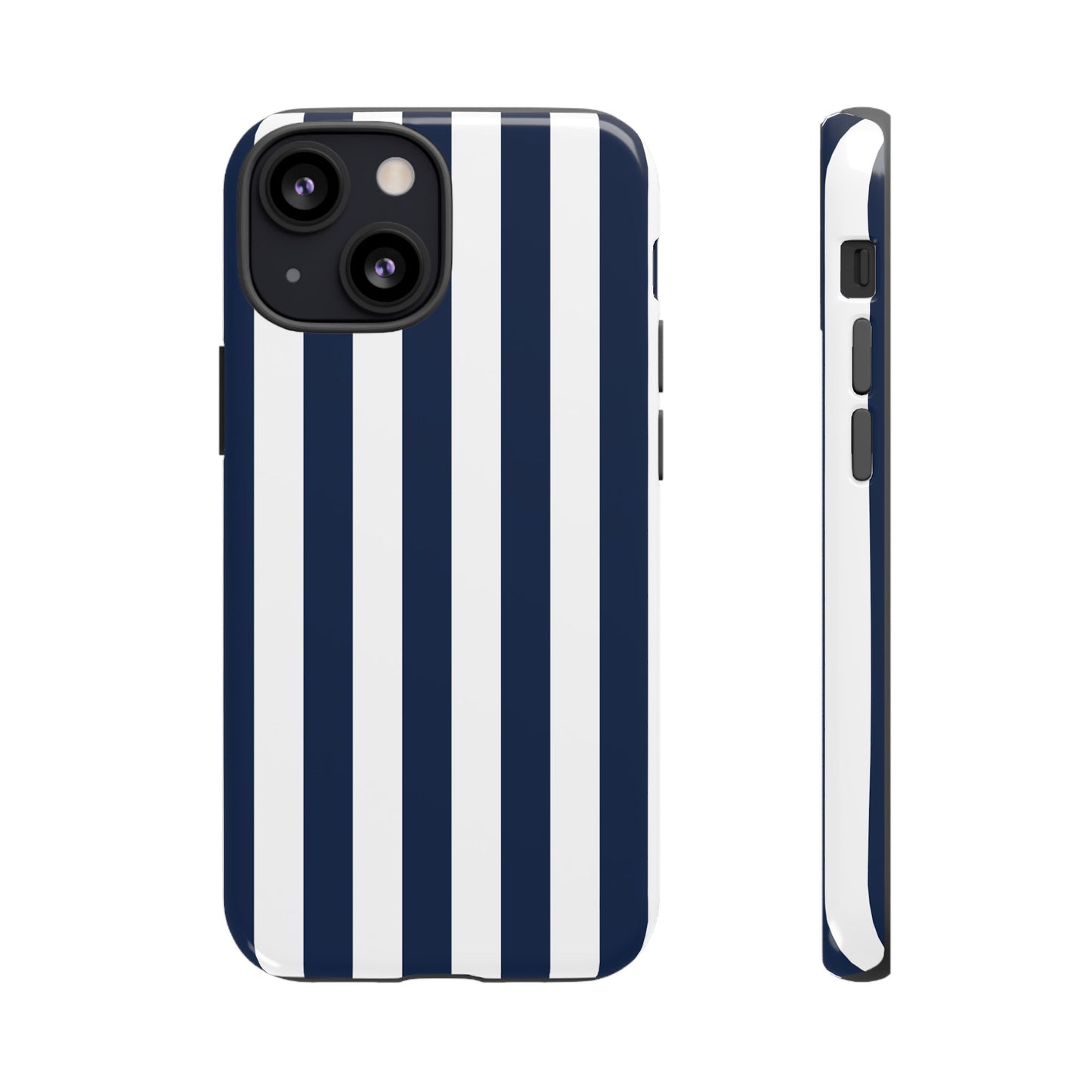 iPhone 13 Mini / Glossy Phone Case - Simple Dark Blue & White Stripe Pattern Phone Case