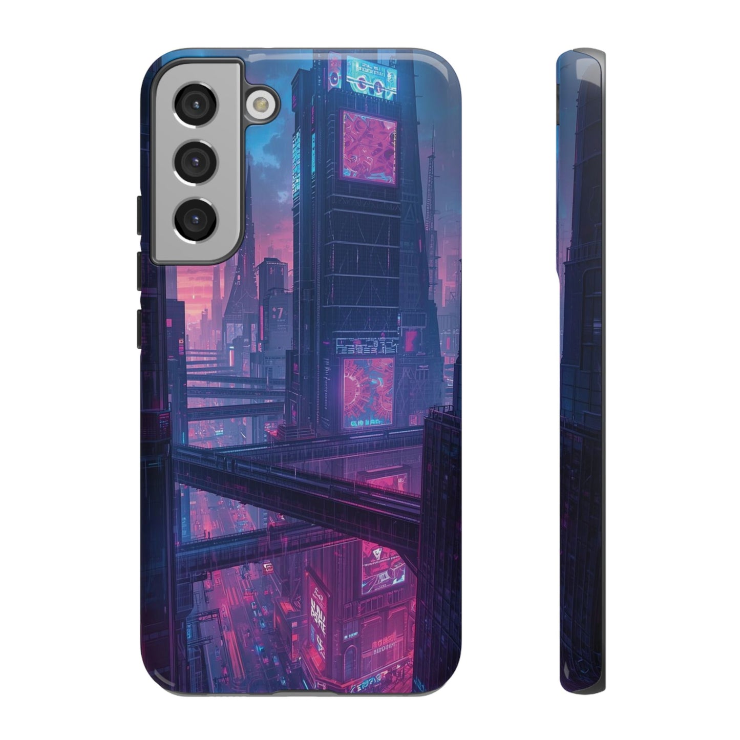 Neon Cyberpunk Megacity Sci-fi Phone Case - Blue Phone Case - Samsung Galaxy S22 Plus / Glossy