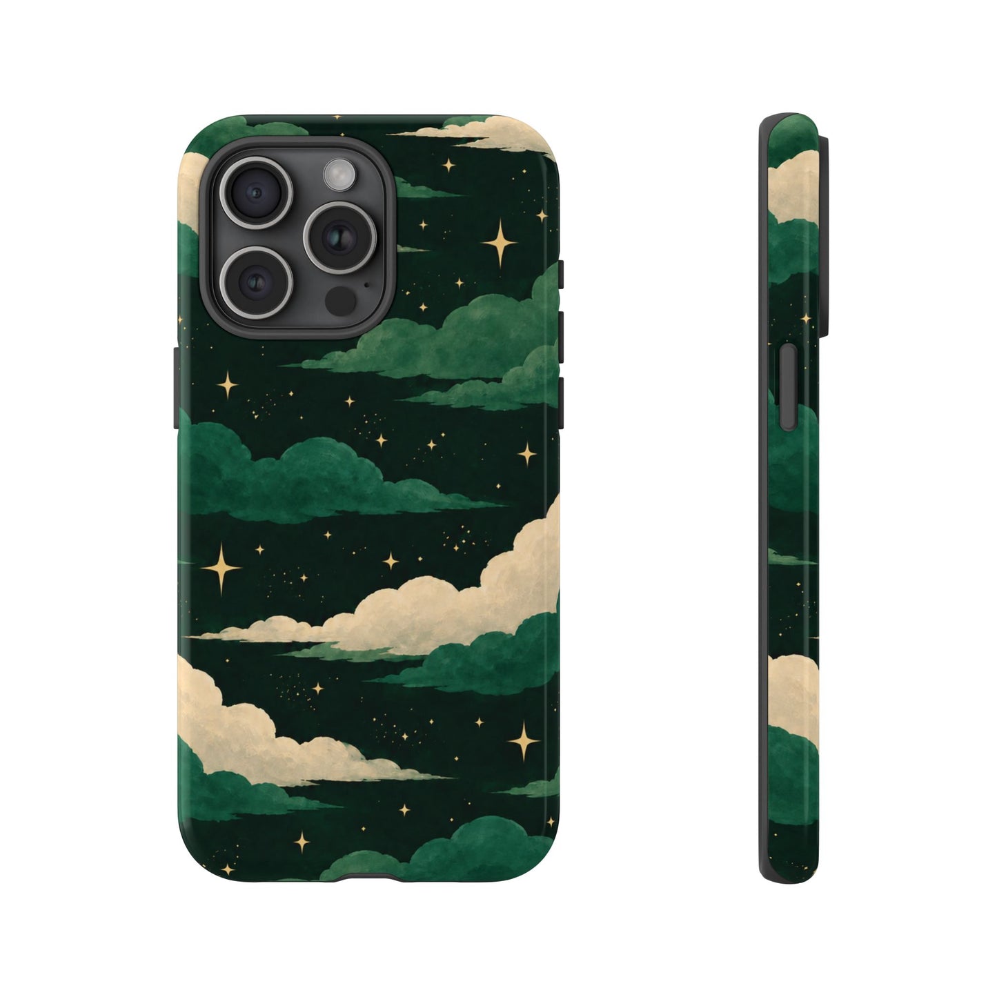 Illustrated Emerald Green Clouds & Stars Phone Case
