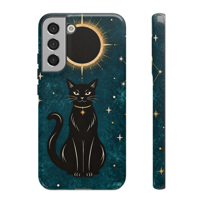 Whimsical Teal Celestial Black Cat Phone Case