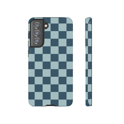 Blue Checked Pattern Phone Case - Blue Phone Case - Samsung Galaxy S21 FE / Glossy