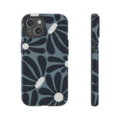 iPhone 15 / Glossy Phone Case - ’Retro Navy Blue & White Daisy Pattern’ Phone Case