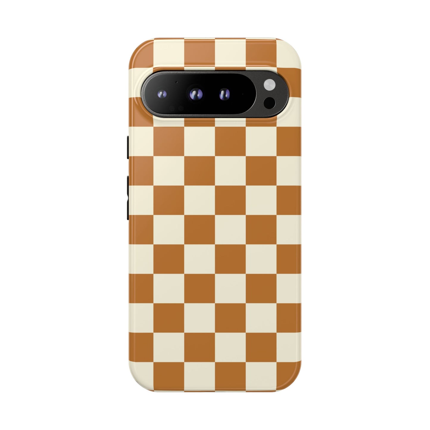 Google Pixel 9 Pro XL / Glossy Phone Case - ’Orange & White Checkered Pattern’ Phone Case