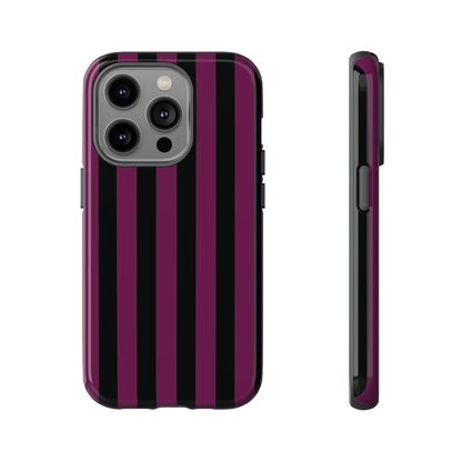 Trendy Plum & Black Stripe Pattern Phone Case - Purple Phone Case - iPhone 14 Pro / Glossy