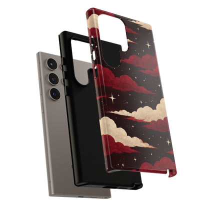 Illustrated Crimson Red Clouds & Stars Phone Case