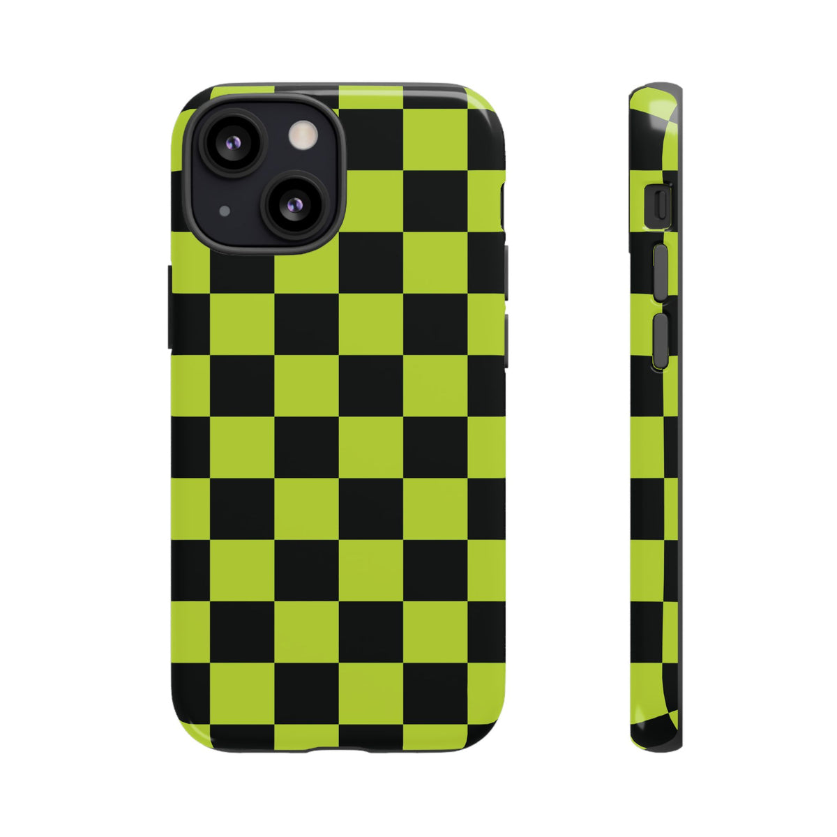 Trendy Neon Lime Green & Black Checked Pattern Phone Case - Green Phone Case - iPhone 13 Mini / Glossy