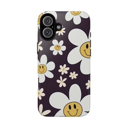 iPhone 16 Plus / Glossy Phone Case - Fun Retro Daisy Pattern with Purple Background Phone Case