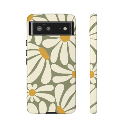 Google Pixel 6 / Glossy Phone Case - ’Retro Green Daisy Pattern #1’ Phone Case