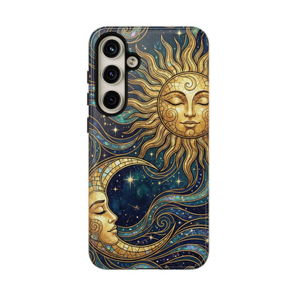 Elegant Teal & Gold Sun and Moon Phone Case