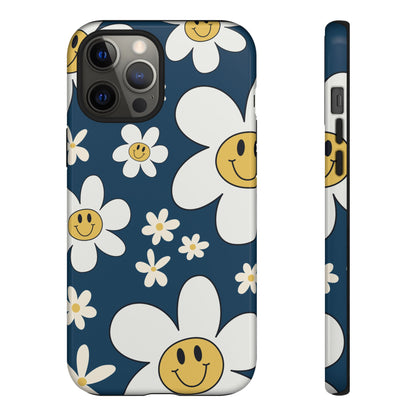 Fun Retro Daisy Pattern with Blue Background Phone Case - Blue Phone Case - iPhone 12 Pro Max / Glossy