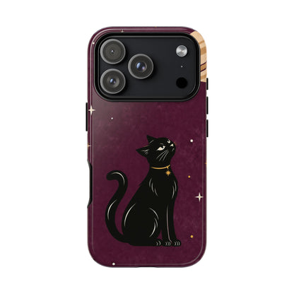 Whimsical Plum Celestial Black Cat Phone Case