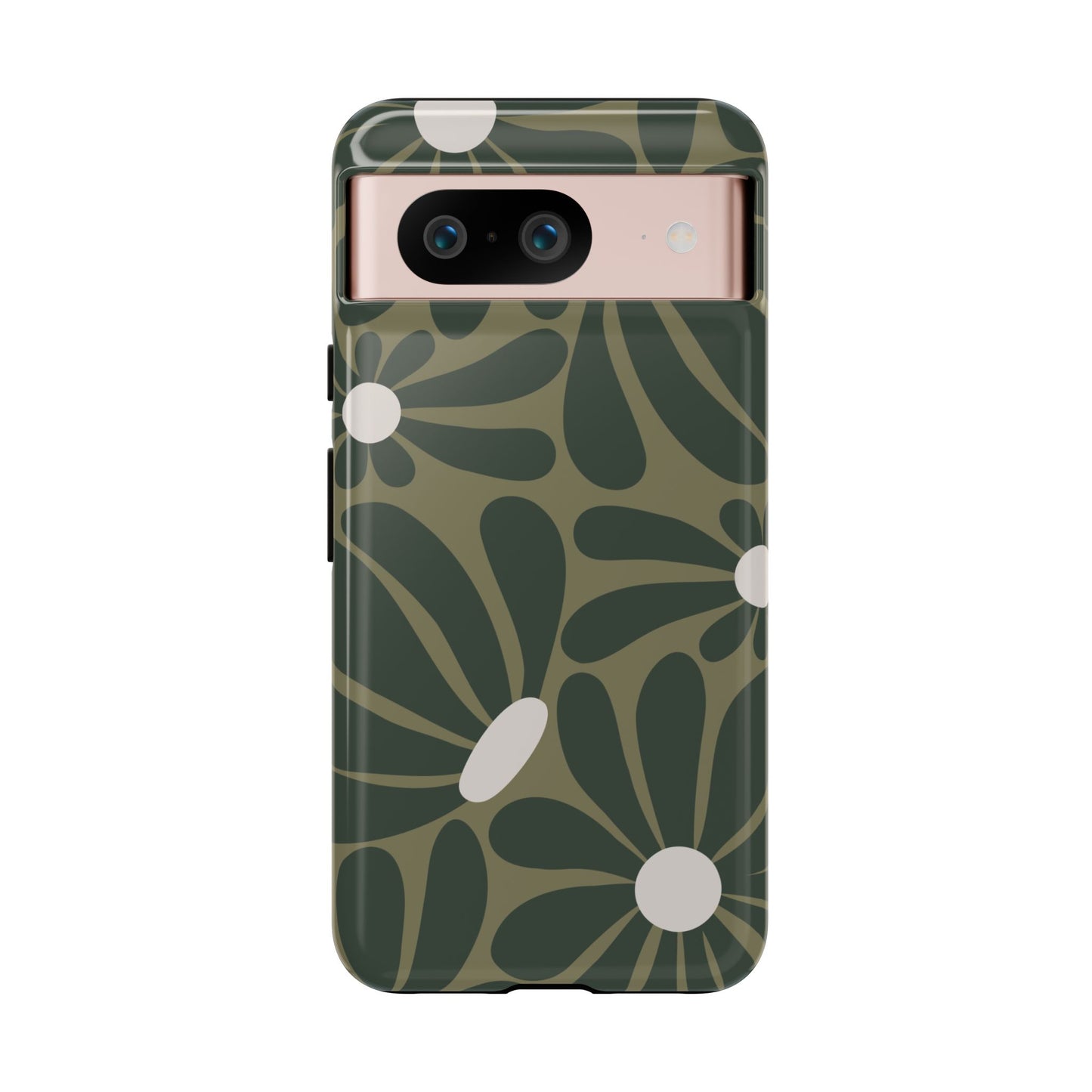 Google Pixel 8 / Glossy Phone Case - ’Retro Olive Green Daisy Pattern’ Phone Case
