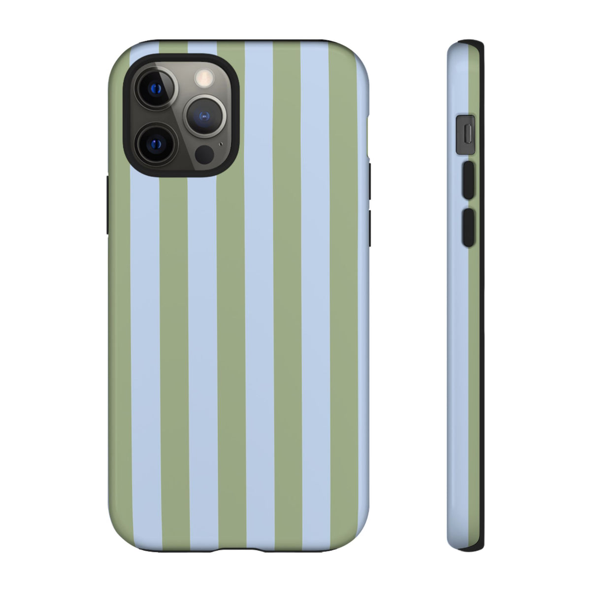 Trendy Ice Blue & Green Stripe Pattern Phone Case - Blue Phone Case - iPhone 12 Pro / Glossy