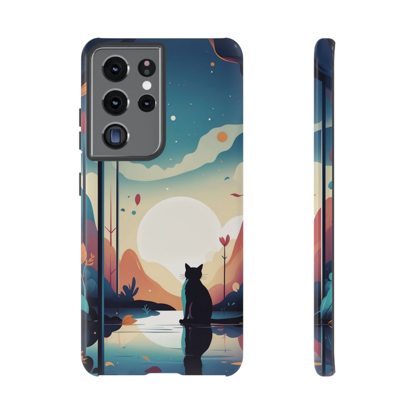 Samsung Galaxy S21 Ultra / Glossy Phone Case - Stylised Cat & Moon Design Phone Case
