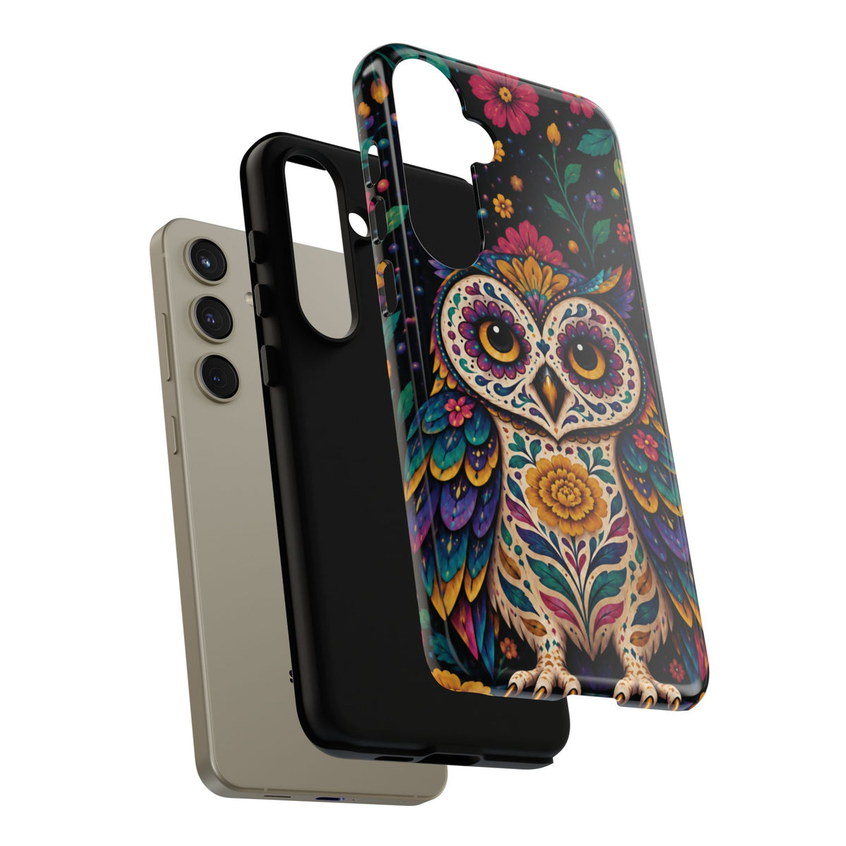Vibrant Purple and Teal Calavera Owl Phone Case - Multicolor Phone Case