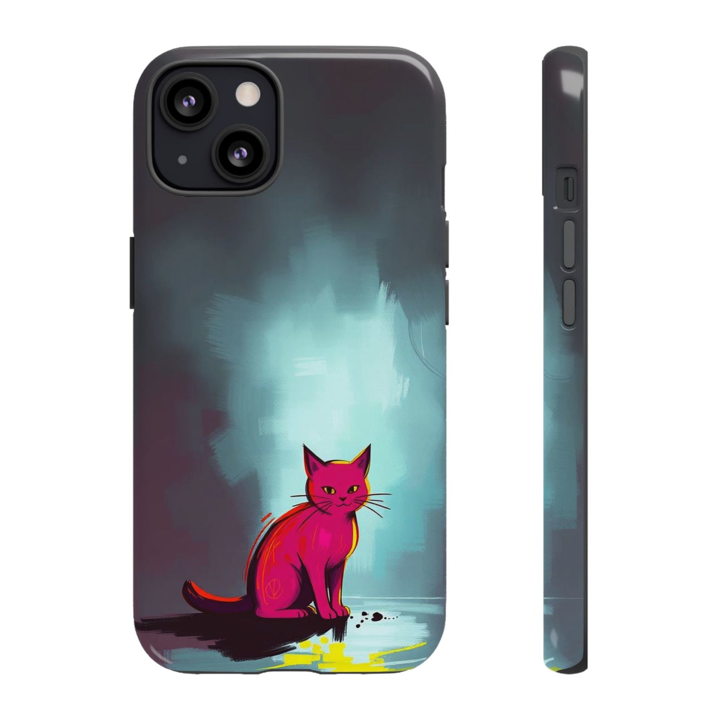 iPhone 13 / Glossy Phone Case - Pop Art Moody Cat Design Phone Case