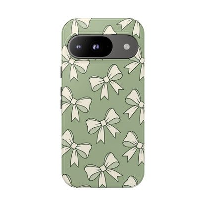 Chic Sage Green Bow Pattern Phone Case