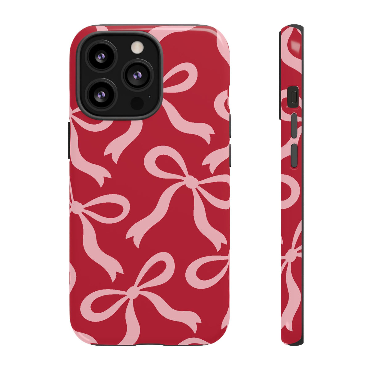 Bold Raspberry Red and Blush Pink Bow Pattern Phone Case - Red Phone Case - iPhone 13 Pro / Glossy