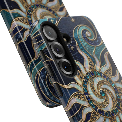 Elegant Teal & Gold Cosmic Sunburst Phone Case