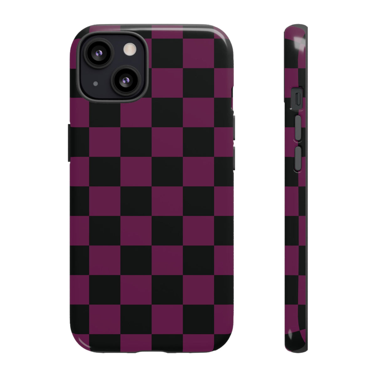 Trendy Plum & Black Checked Pattern Phone Case - Purple Phone Case - iPhone 13 / Glossy