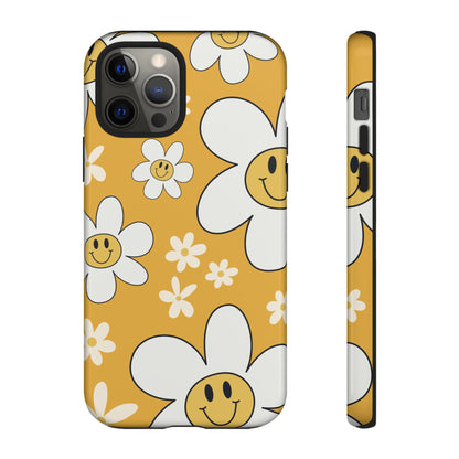 Fun Retro Daisy Pattern with Yellow Background Phone Case - Yellow Phone Case - iPhone 12 Pro / Glossy