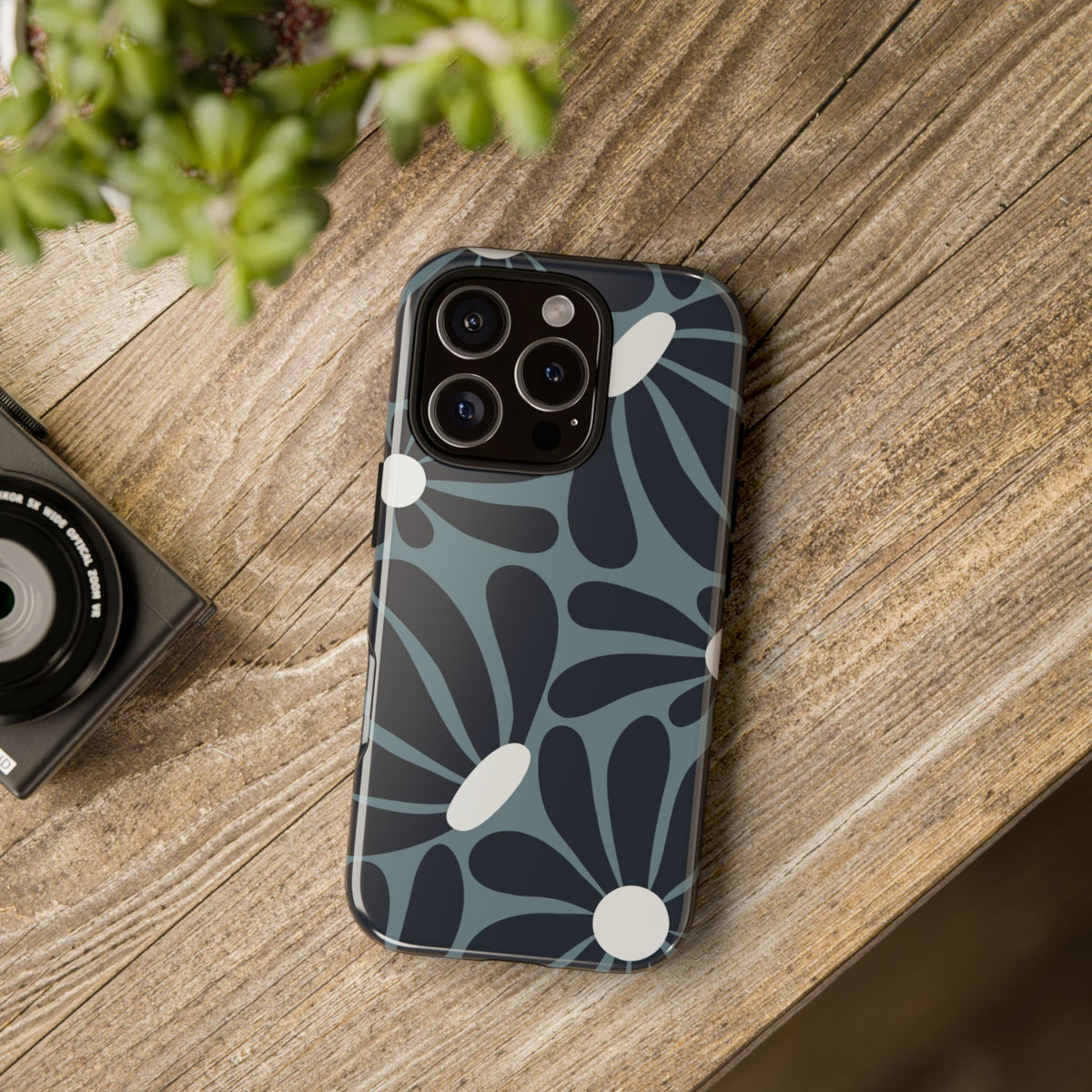 Retro Navy Blue & White Daisy Pattern Phone Case - Blue Phone Case