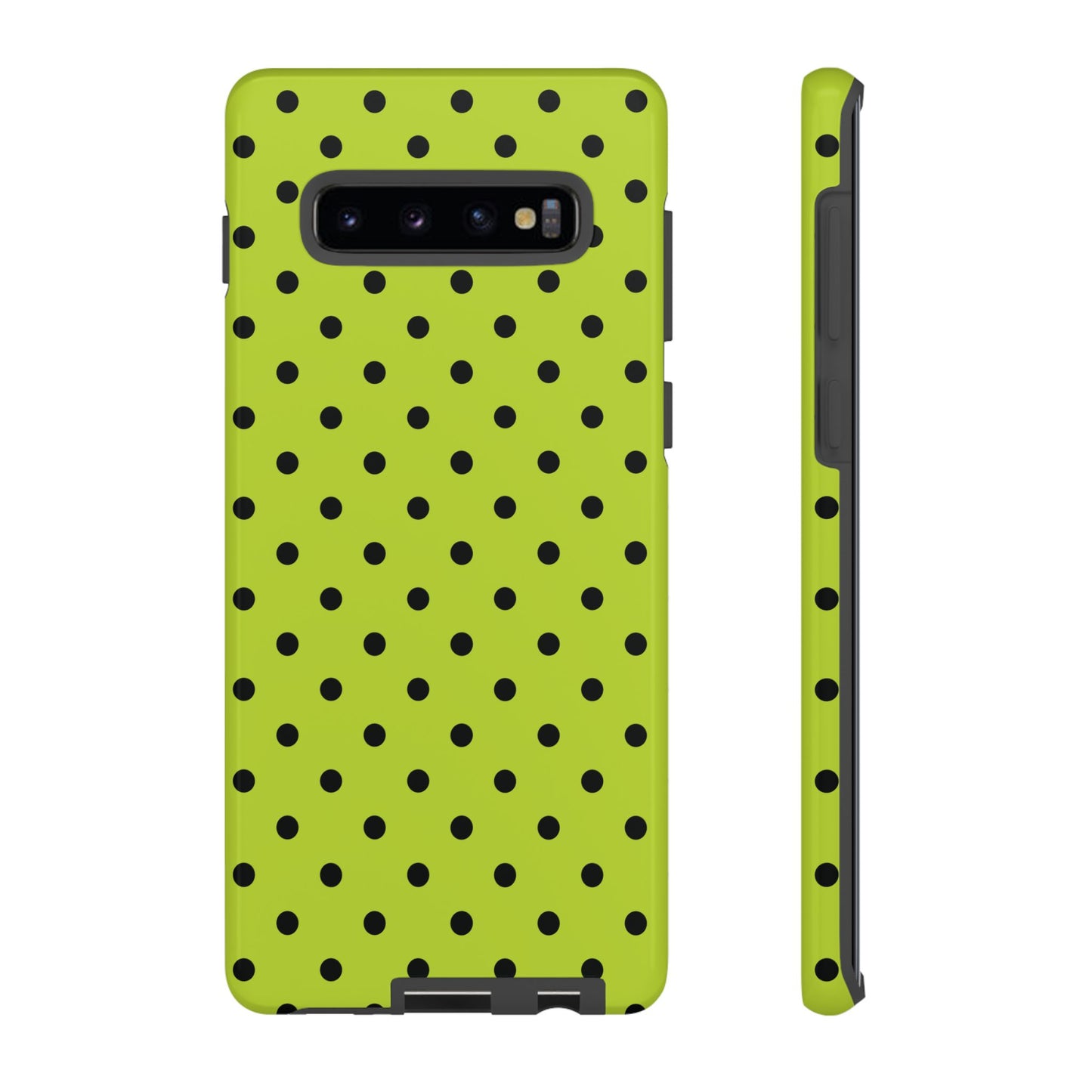 Samsung Galaxy S10 Plus / Glossy Phone Case - Trendy Neon Lime Green & Black Dot Pattern Phone Case