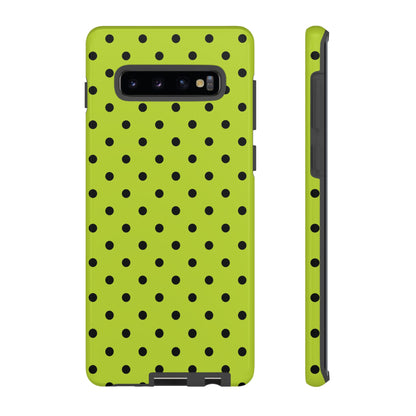 Samsung Galaxy S10 Plus / Glossy Phone Case - Trendy Neon Lime Green & Black Dot Pattern Phone Case