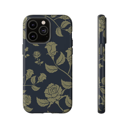iPhone 14 Pro Max / Glossy Phone Case - ’Blue & Olive Rose Pattern’ Phone Case