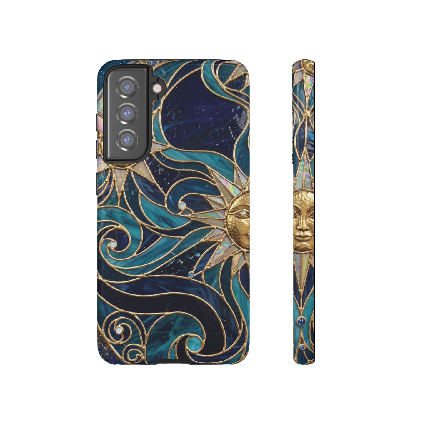 Elegant Teal & Gold Celestial Suns Phone Case