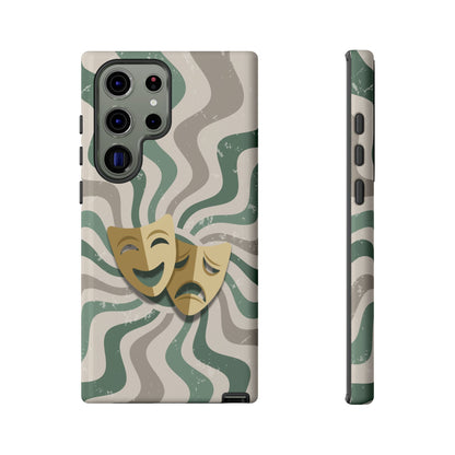 Samsung Galaxy S23 Ultra / Glossy Phone Case - Comedy & Tragedy Masks – Green Minimal Retro Wave Phone Case