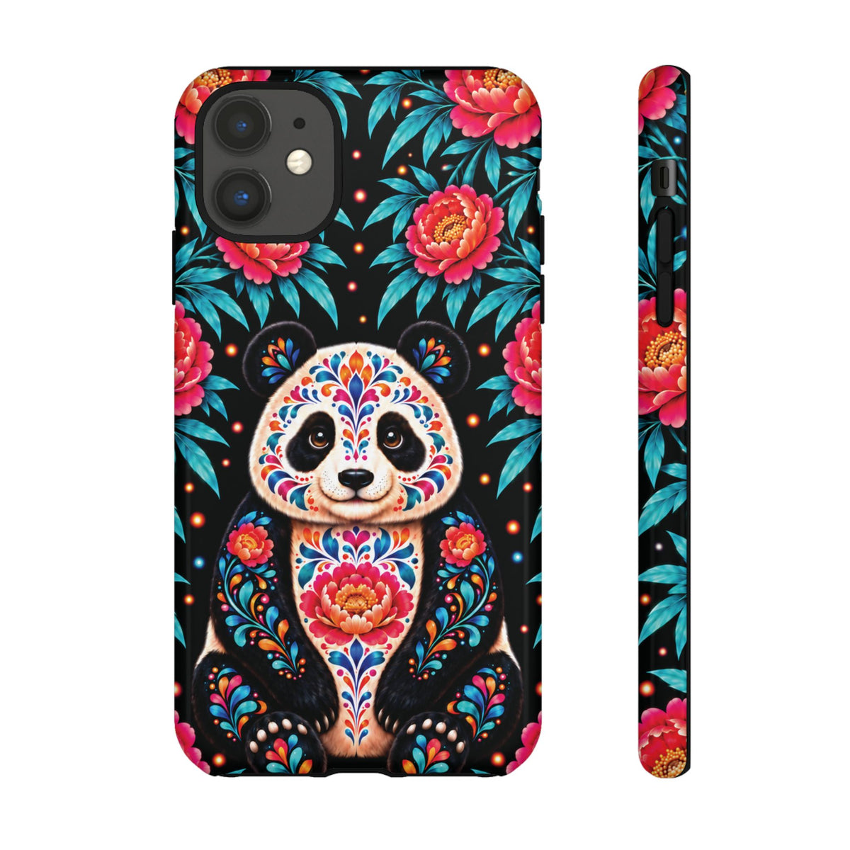 Cute Pink and Turquoise Calavera Panda Phone Case - Multicolor Phone Case - iPhone 11 / Glossy