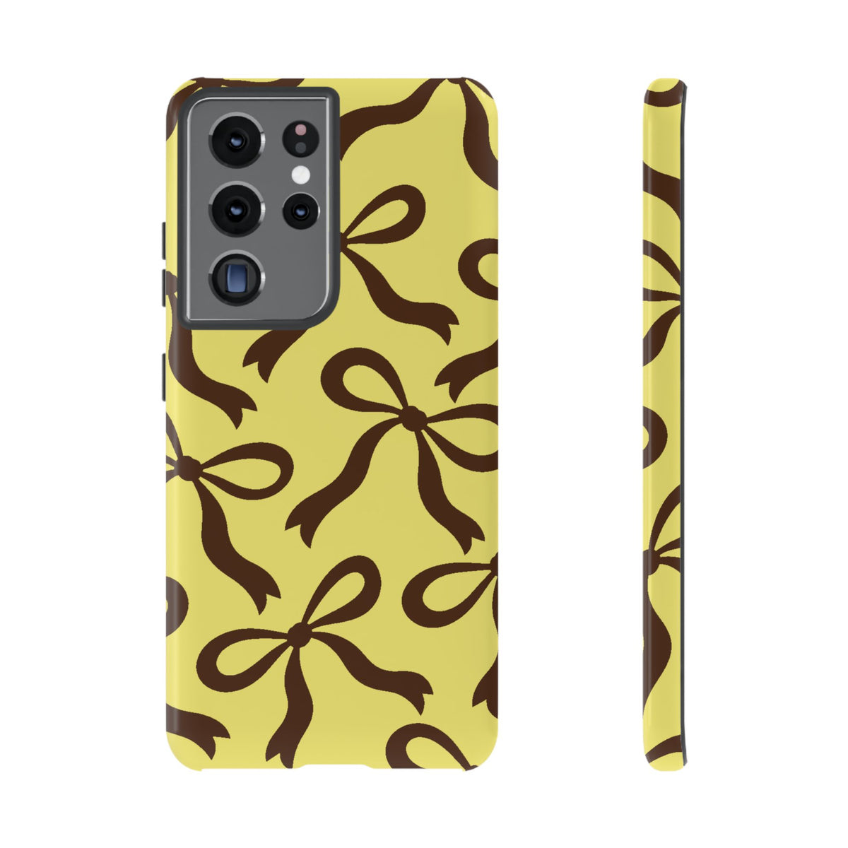 Bold Butter Yellow and Chocolate Brown Bow Pattern Phone Case - Yellow Phone Case - Samsung Galaxy S21 Ultra / Glossy