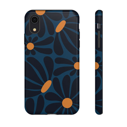 iPhone XR / Glossy Phone Case - ’Dark Blue & Orange Daisy Pattern’ Phone Case