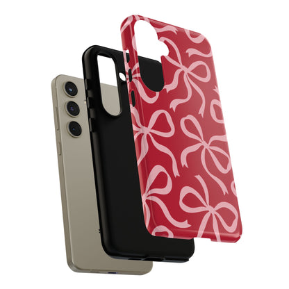 Bold Raspberry Red and Blush Pink Bow Pattern Phone Case