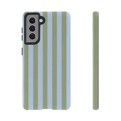 Samsung Galaxy S21 / Glossy Phone Case - Trendy Ice Blue & Green Stripe Pattern Phone Case