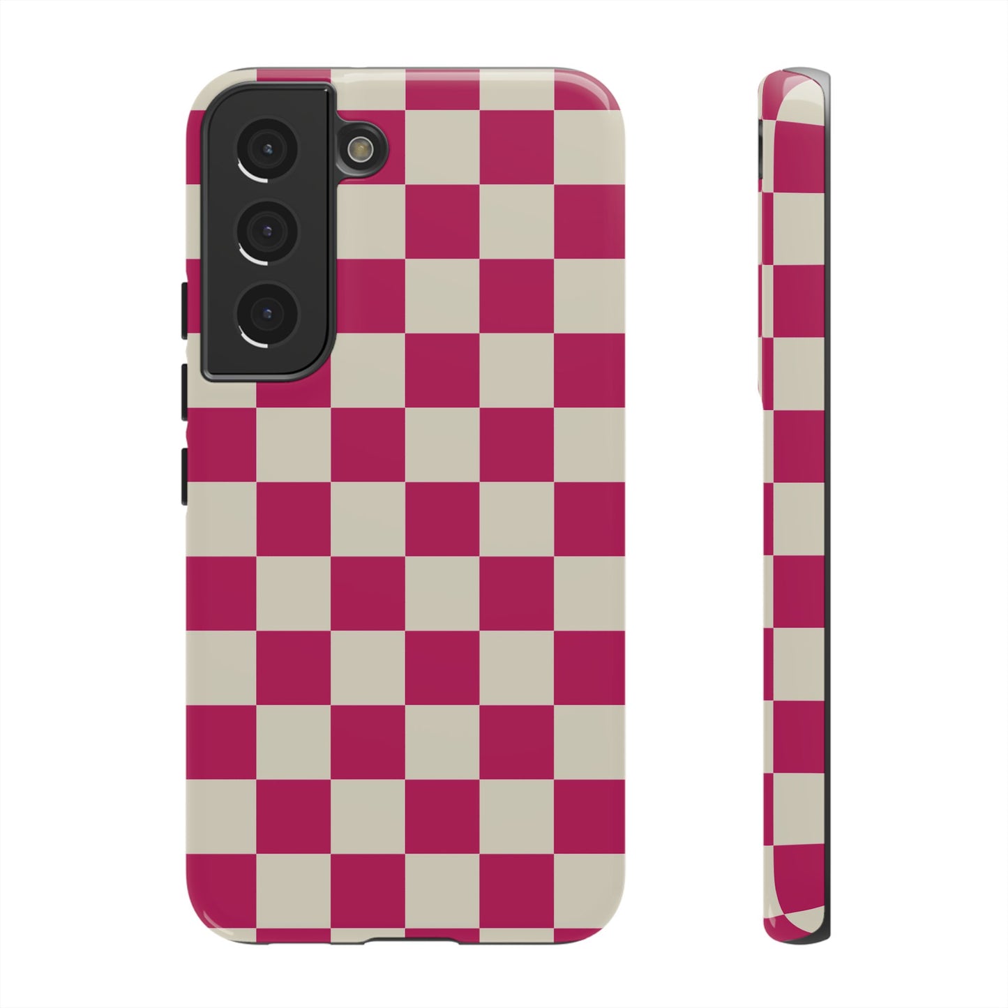 Samsung Galaxy S22 / Glossy Phone Case - ’Pink & White Checkered Pattern’ Phone Case