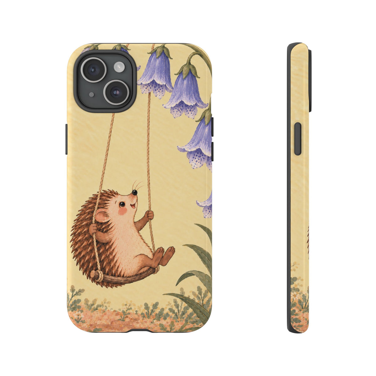 Whimsical Buttercream Hedgehog and Bluebell Phone Case - Yellow Phone Case - iPhone 15 Plus / Glossy