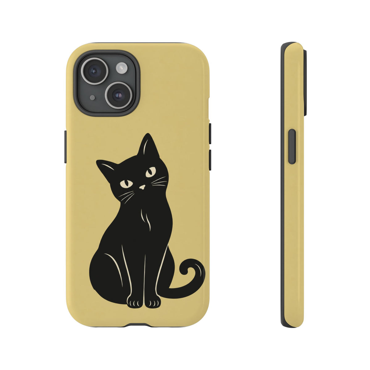 Minimalist Butter Yellow & Black Cat Phone Case