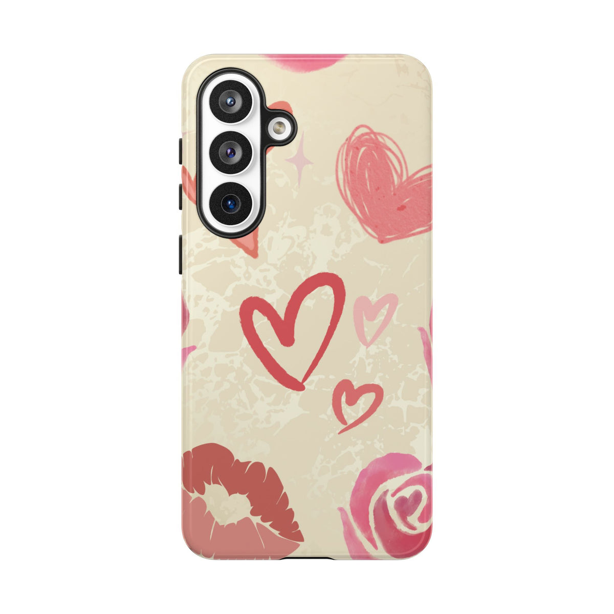 Cute Pink Heart & Rose Pattern Phone Case - Pink Phone Case - Samsung Galaxy S26 Plus / Glossy