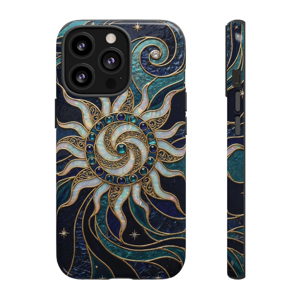 Elegant Teal & Gold Cosmic Sunburst Phone Case