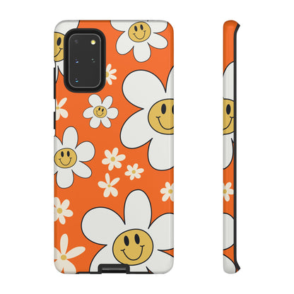 Fun Retro Daisy Pattern with Orange Background Phone Case - Orange Phone Case - Samsung Galaxy S20+ / Glossy