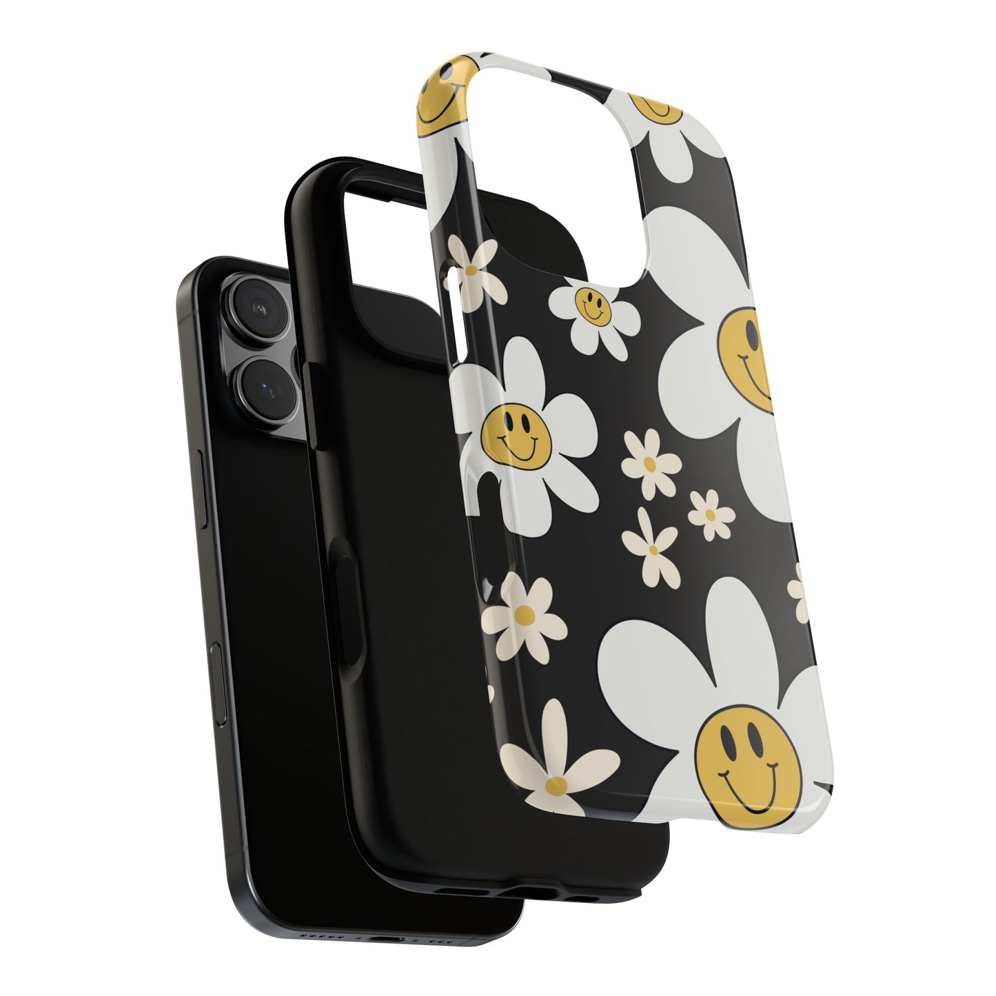 Phone Case - Fun Retro Daisy Pattern with Dark Grey Background Phone Case