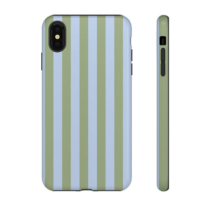 iPhone XS MAX / Glossy Phone Case - Trendy Ice Blue & Green Stripe Pattern Phone Case