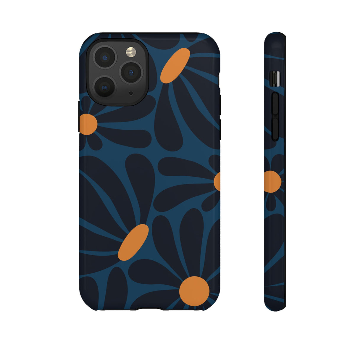 Dark Blue & Orange Daisy Pattern Phone Case - Blue Phone Case - iPhone 11 Pro / Glossy