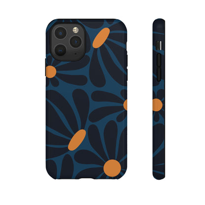 Dark Blue & Orange Daisy Pattern Phone Case - Blue Phone Case - iPhone 11 Pro / Glossy