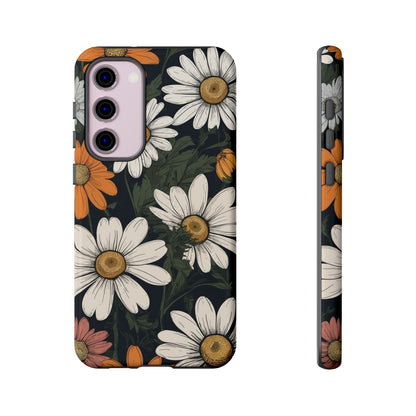 Boho Chic Daisies Floral Pattern "White, Orange & Pink" Phone Case
