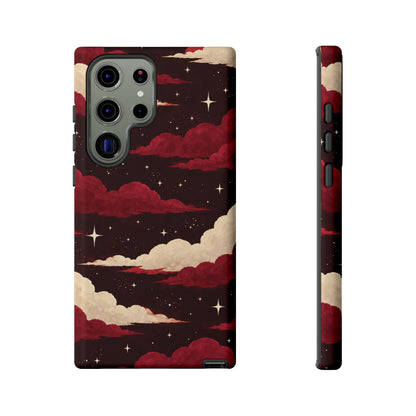 Illustrated Crimson Red Clouds & Stars Phone Case