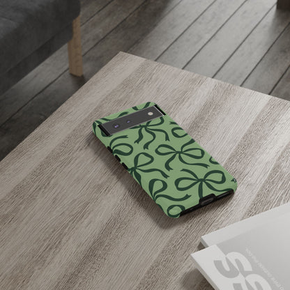 Bold Sage Green and Forest Green Bow Pattern Phone Case