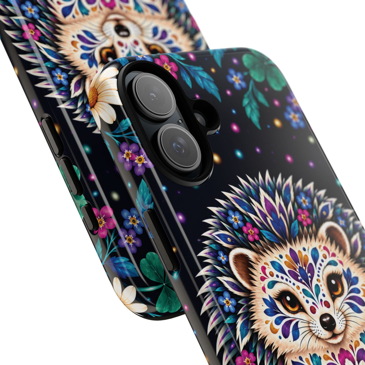 Vibrant Purple and Teal Calavera Hedgehog Phone Case - Multicolor Phone Case
